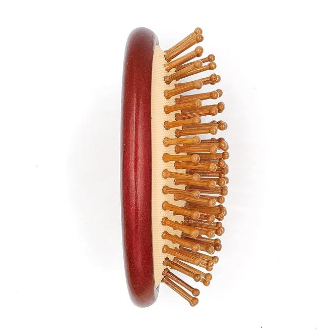 Natural Bamboo Brush for Hair Growth, Bamboo Scalp Massager, Detangling Brush for Women, Wood Hair Massager,Travel Size (Brown Rose)