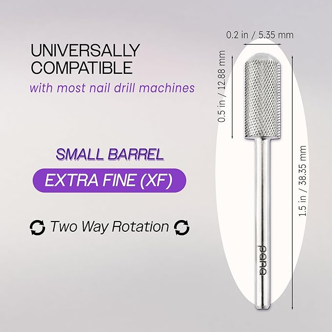 PANA 3/32" Shank Size - Smooth Top Small Barrel Carbide Bit Nail Drill Bit for Electric File Machine Manicure Pedicure Tools (Silver, Extra Fine)