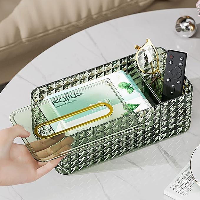 Tissue Box Cover Rectangle,Tissue Holder Napkin Dispenser for Bathroom Bedroom Living Room Office (Green)