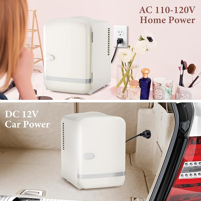 Xbeauty Retro Mini Fridge, Compact Refrigerator with 4L Capacity/6 Cans，Cooler & Warmer, Removable Shelf for Skincare, Beverages, Cosmetics, Perfect for Dorm, Bedroom, Cream