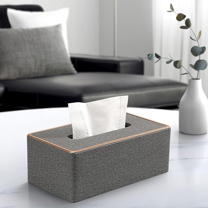 Tissue Box Cover, PU Leather Tissue Box Holder Rectangular Box Covers for Home/Office/Car Decoration 9.84"X5.23"X3.77" - Grey