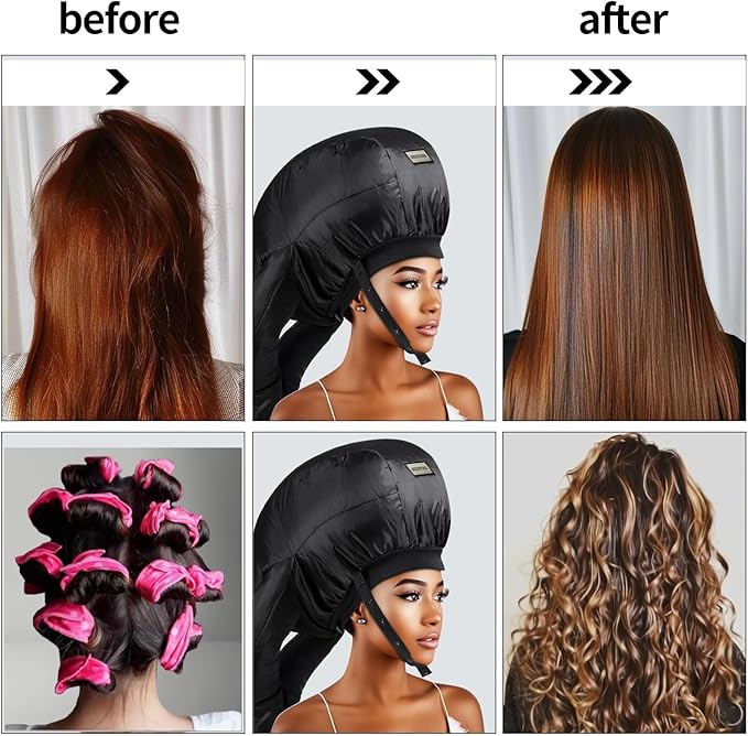 Hooded Hair Dryer Bonnet,Upgraded Dual-Tubes Even Heat Blow,Hands Free Drying for Thick or Curly Hair, Deep Conditioning at Home,Portable&Universal Diffuser Attachment Cap(Size L)