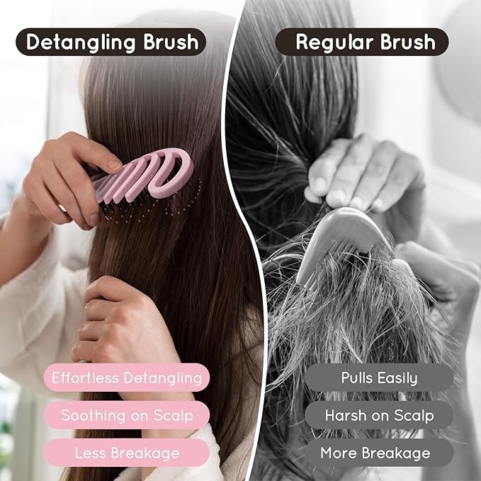 Detangling Brush, Vented Detangler Hair Brush for Fine, straight, long, Wet or Dry Hair with Smooth Bristles, Gentle on Scalp for Men, Women & Kids (Pink)