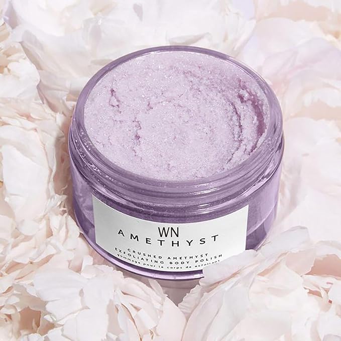 Amethyst Crystal Body Scrub – Purple Exfoliating Body Polish for Smooth, Glowing-Looking Skin, Sugar & Botanical Oil Blend, Spa-Inspired Self-Care