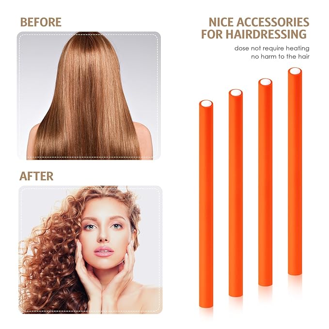 Syhood 30 Pcs 7'' Flexible Curling Rods Twist Foam Hair Rollers Soft Foam No Heat Hair Rods Rollers and 1 Steel Pintail Comb Rat Tail Comb for Women Long Short Hair(Orange,7 x 0.3 Inch)