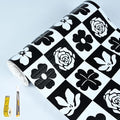 Drawer and Shelf Liner for Kitchen Cabinet,Non Adhesive Anti-Slip Double Layer PVC Waterproof Easy Clean for Dresser Bathroom Refrigerator with Knife Tape Measure(17 in X 30 Ft Black & White Flowers)