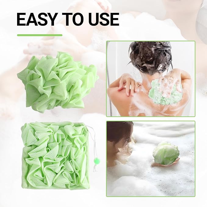 2 PCS Soap Bar Loofah, 2 in 1 Loofah Washcloth Combo, Bath Sponge with Drawstring, That Holds Bar Soap,for Cleansing and Smooth Skin (Pink, Green)