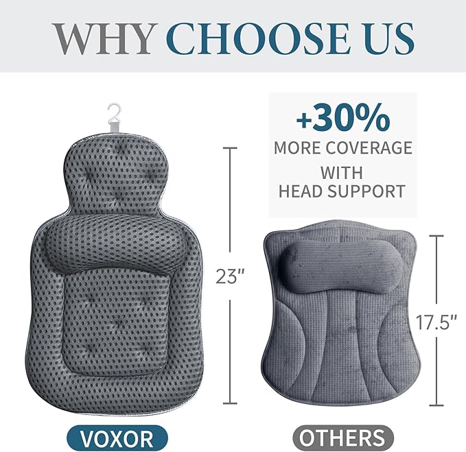 Bath Pillows for Tub, Comfortable Bathtub Cushion for Head and Neck with Soft 3D Mesh Fabric and 54 Non-Slip Suction Cups, Relaxing Tub and Shower Accessories Spa Gift Dark Gray Extra Thick