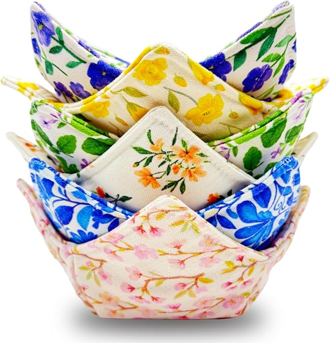 Cotton Microwavable Bowl Cozy ，Set of 6，Microwave-Safe Hot Bowl Holders, Soup Bowl Cozy Hot Pads，Prevent Hand from Heat and Maintain Food Warm，Ideal Household Gift Store（B