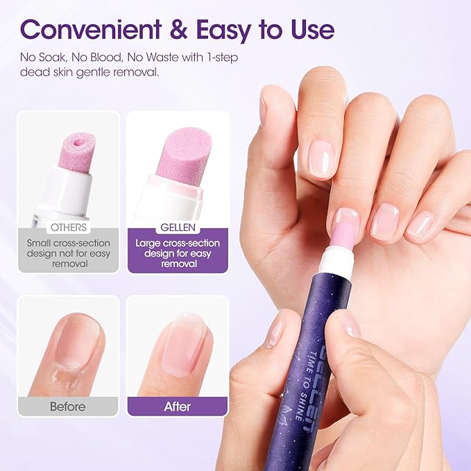 Gellen 4-in-1 Cuticle Pusher Pen with Micro-Dosing Oil, Cuticle Remover & Cuticle Oil in a Pen, Ceramic Nail Pusher Oil Pen for Hangnail & Dry & Damaged Nails, Nail Care Pen for Repair & Nourish Nails