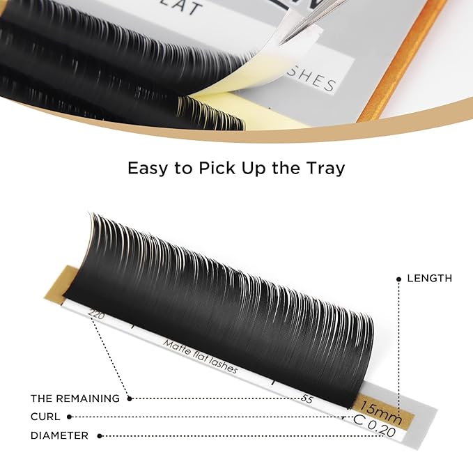 LASHVIEW Eyelash Extensions,Ellipse Flat Eyelash Extensions 0.20mm D Curl 8-15mm Mixed Tray, Black,Individual Lashes,Super Matte Extremely Soft Professional Salon Use