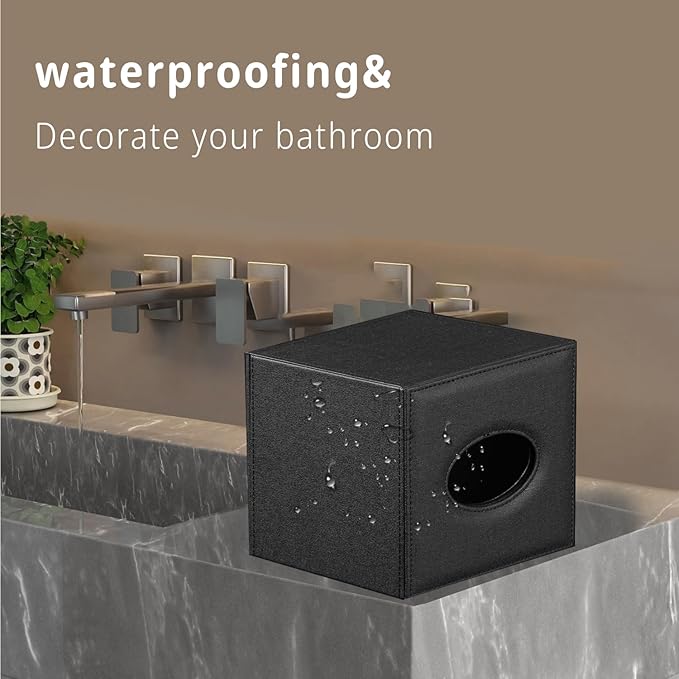 Leather Tissue Box Cover Square,Decorative Cube Tissue Box Holder with Magnetic Bottom,Facial Paper Organizer Table Napkin Case Dispenser for Bathroom NightStand Coffee Car Home Office,Black