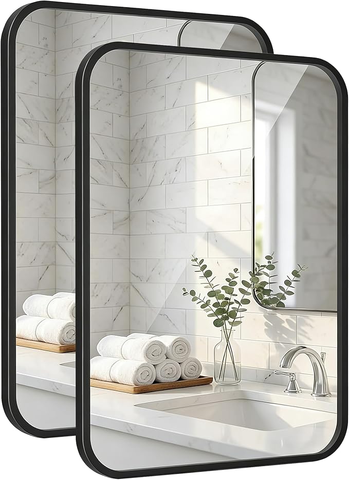 2-Pack 24x36 Inch Matte Black Bathroom Vanity Mirrors | Flush Mount Deep Set Metal Wall Mirror for Over Sink | HD Shatterproof Glass, Rustproof