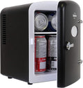 Koolatron Mini Fridge- Black Refrigerator 6 Can Portable Cooler for Bedroom Office Dorm Car Compact Fridge for Drinks Makeup Skincare Dual Power 12V 110V