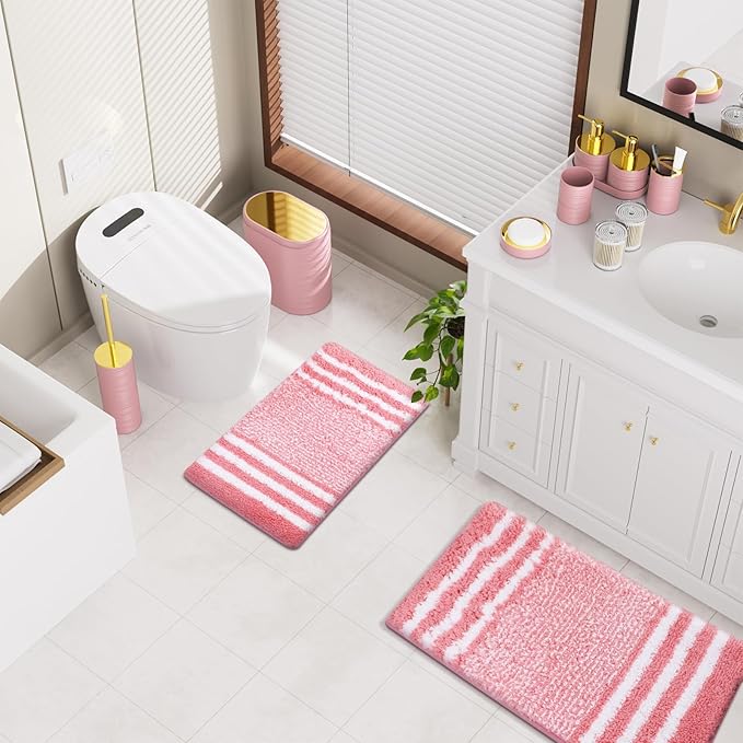 Bathroom Set - Bathroom Sets with Shower Curtain and Rugs, 25PC Bathroom Accessory Set, Pink Bathroom Accessories Set with Trash Can, Soap Dispensers