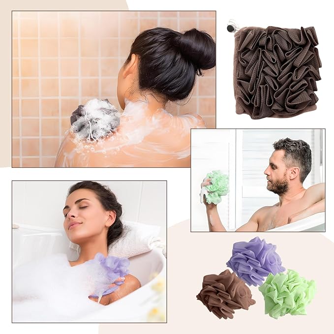 3 Pcs Soap Bar Loofah, 2 in 1 Bar Soap Loofah Pouch Can Hold Soap Effective Exfoliation for Bathing (Green+ Coffee Brown+ Purple)