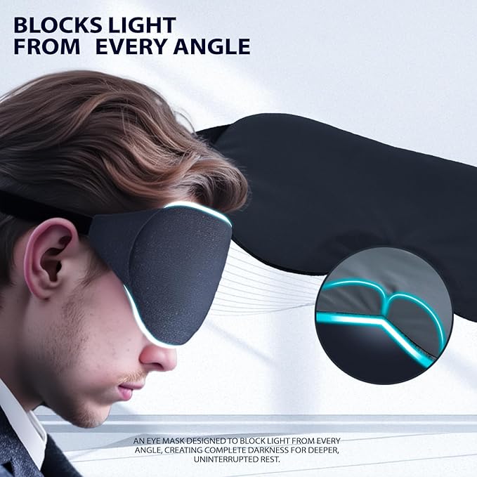 Cooling Cotton Eye Sleep Mask for Men & Women, Soft & Breathable, Pressure-Free Design for Side Sleepers, Adjustable Light Blocking Mask for Sleeping, Travel & Naps (Black)