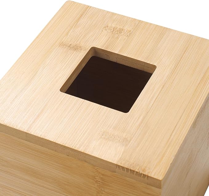 Tissue Box Cover, Square Tissue Box Holder, Bamboo Facial Paper Holder for Bathroom, Bedroom, Dinner Table, Office (2 Pack, 5.7 x 5.7 x 5.7 inch)