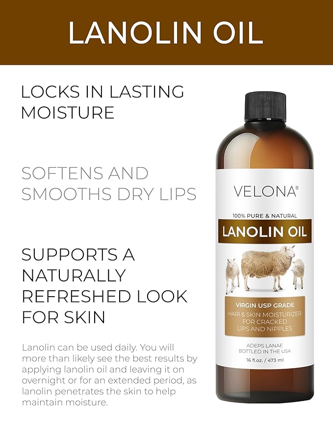 velona Lanolin Oil USP Grade 8 fl oz | 100% Pure and Natural Carrier Oil | Refined, Cold pressed | Skin, Hair, Body & Face Moisturizing | Use Today - Enjoy Results