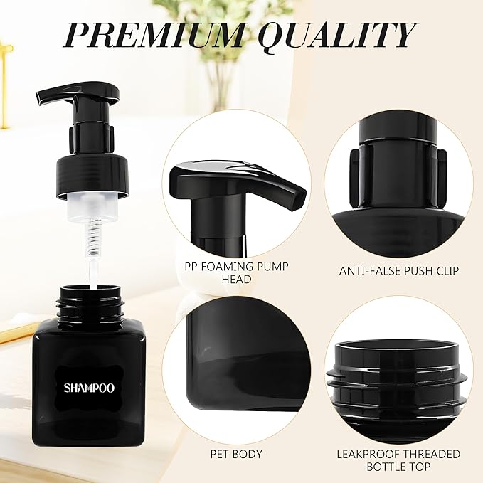 8.5 oz Foaming Soap Dispenser Plastic Foaming Pump Bottle, Refillable Dispenser with Plastic Pump, Empty Hand Bottles for Liquid Soap, Shampoo, Bathroom,Hotel,Restaurant (60, Black)