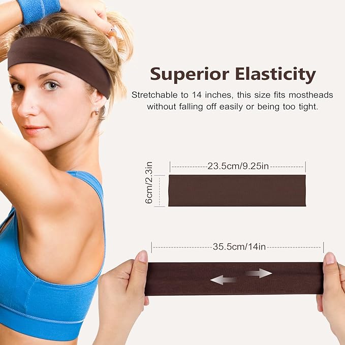 Headbands for Women, Stretchy Non Slip Soft Cotton Cloth Hair Bands for Sports, Workout, Yoga and Running, 7pcs