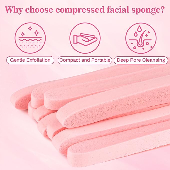 60pcs Compressed Facial Sponges - Round Face Sponge Disposable Travel Facial Cleansing Pads Makeup Sponge for Face Wash Exfoliating Remover Skin Care Beauty Tool Esthetician Essential（Pink）