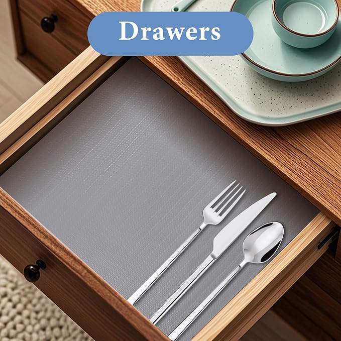 Shelf Liners for Kitchen Cabinets Non Adhesive Drawer Liner 23.6in x 20FT Pure Grey Thickened Shelf Liner Strong Non-Slip Easy to Clean for Tool Box Refrigerator with Knife and Tape Measure