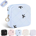 Period Bag for Teen Girls, Quilted Sanitary Napkin Storage Bag, Cute Bow Tie Menstrual Pad Pouch Tampon Holder (Blue)