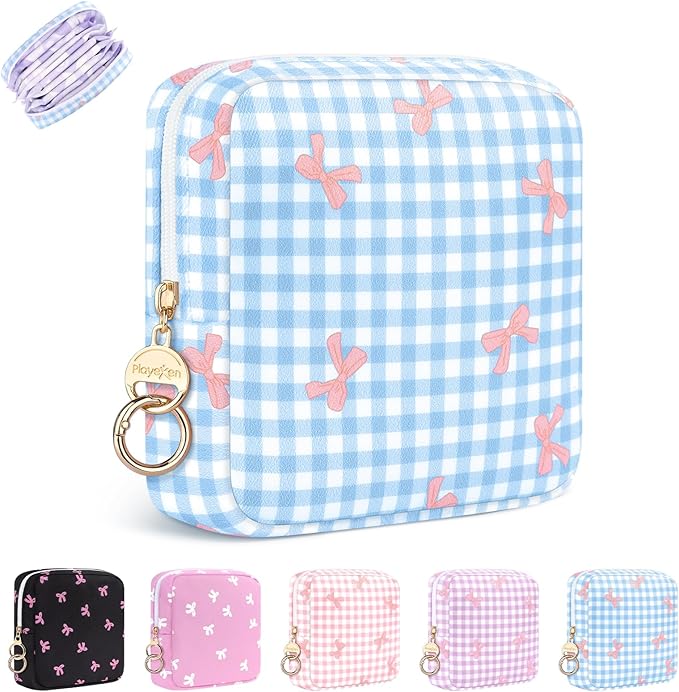 Period Bag for Teen Girls, Canvas Sanitary Napkin Storage Bag with Zipper, Portable Menstrual Pad Bag Tampon Holder for Purse