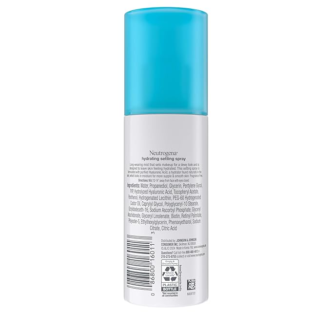 Neutrogena Hydro Boost Hydrating Makeup Setting Spray with Hyaluronic Acid, Setting Spray for Smooth, Dewy Skin, Fragrance Free, Non-Comedogenic & Hypoallergenic, 3.4 fl. oz