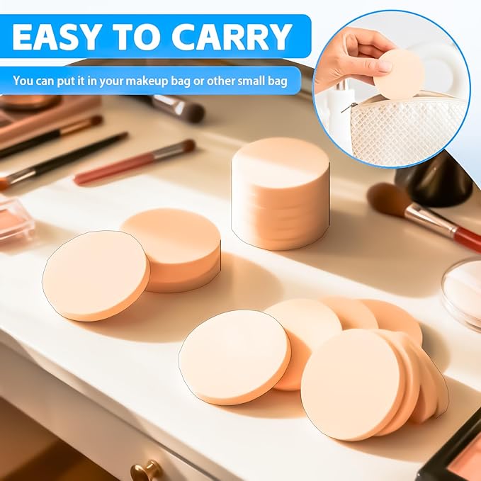 MotBach 200 PCS Round Makeup Sponge, Cosmetic Sponge Round Foam Pad Eye Facial Powder Puff, Nude Beauty Makeup Foundation Powder Blender for Women Lady All Skin Types Wet and Dry Dual Use