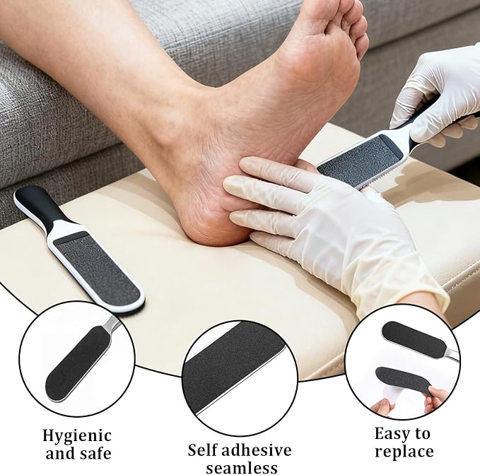 40pcs Stainless Steel Foot File Refills 80/100/120/180 Grit Replacement Pads Foot Rasp Pad Double Side Reusable Coarse Fine Pedicure File Refills with Removable Glue Remove Callus & Dead Skin