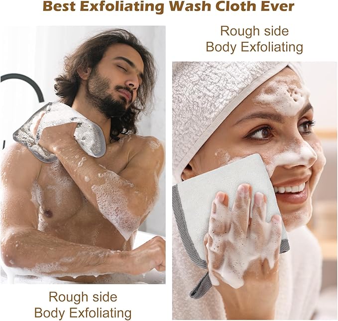 3Pcs Exfoliating Washcloths for Face 8x8 Inch Bamboo Charcoal Premium Face Body Wash Cloths with Softness Scrubbing Two Sides Exfoliating Towel for Women Men(Grey)