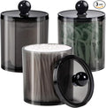 SheeChung 3-Pack Qtip Holder Black,Plastic Qtip Dispenser with Lids,Apothecary Jars with Labels,Minimalist Shatterproof Bathroom Organizer Set for Cotton Swabs,Balls,Pads,Bathroom Accessories