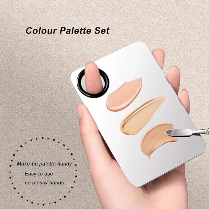 Cosmetic Makeup Palette with Spatula Stainless Steel Make Up Mixing Palette for Women Girls Face 4.5 x 2.9 Inches
