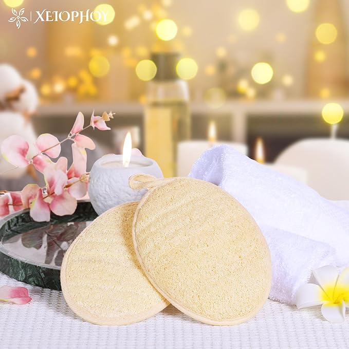 2PCS Natural Exfoliating Loofah Body Scrubber, Premium Loofah Exfoliating Body Scrubber for Bath, Made with Natural Shower Loofah Sponge, Shower Exfoliator for Women and Men