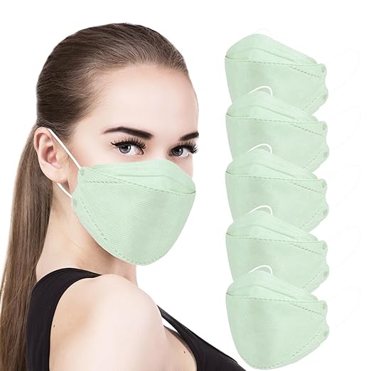 akgk KN95 Face Masks 50 Pack, 5-Ply Disposable Mint Green Face Mask Against PM 2.5 Smoke and Dust