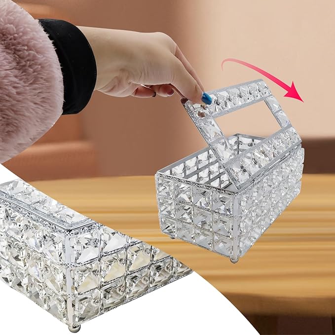 Geesatis Tissue Box Cover, Rectangle Tissue Box Holder, Rectangular Napkin Facial Tissues Holder for Bathroom Toilet Bedroom Living Room Table Desk Office Dresser, 1 Pcs Silver 8''x4.5''x3.5''