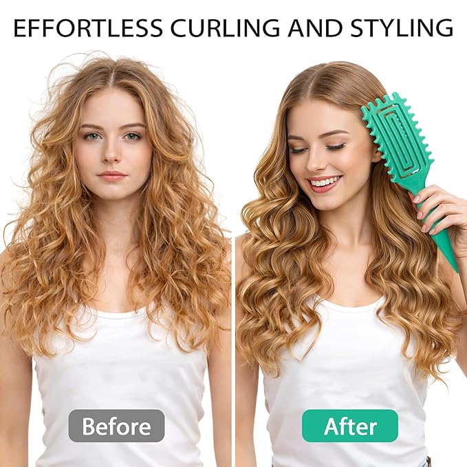Curl Defining Brush, Curly Hair Brush with Vented Design for Detangling and Shaping, Wet & Dry Use, Reduces Pulling for Women, Men (Green)