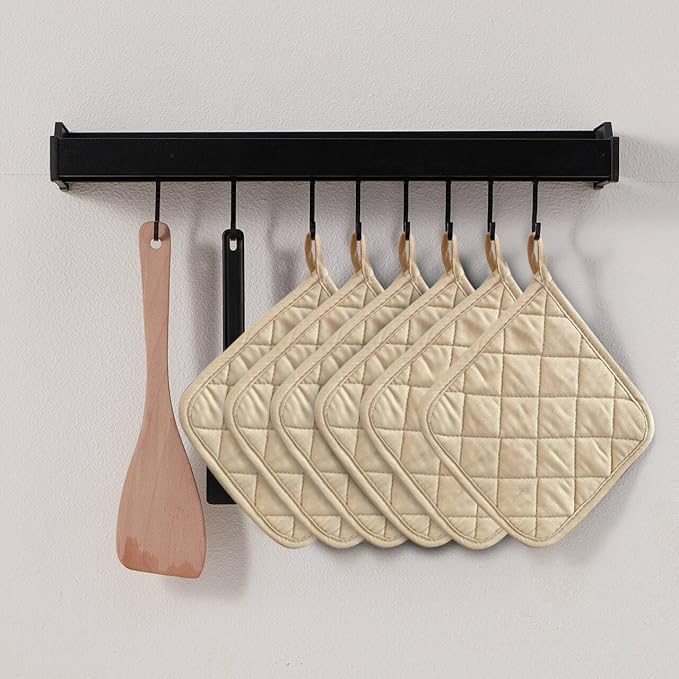 Kitchen Pot Holders Set Heat Resistant Pure Cotton Potholders Kit Trivets Large Coasters Hot Pads Terry Pot Holders for Everyday Cooking and Baking by 7 x 7 Inch Set of 6 Beige