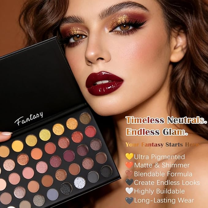 Professional Neutral Smokey Eyeshadow Makeup Palette, Matte Shimmer Metallic Black Grey Dark Goth Eye Shadows for Halloween, Pigmented Warm Smoky Naked Nude Rosy Gold Brown Pallet Daily Make Up Kit