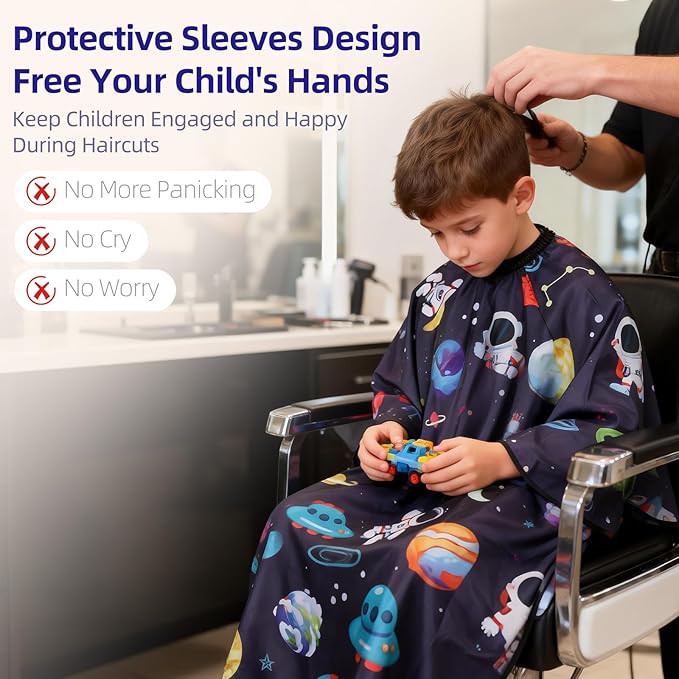 Kids Hair Cutting Cape with Sleeve, Kid Barber Cape Haircut Cape for Boy Girl, Home Professional Hair Cape for Salon