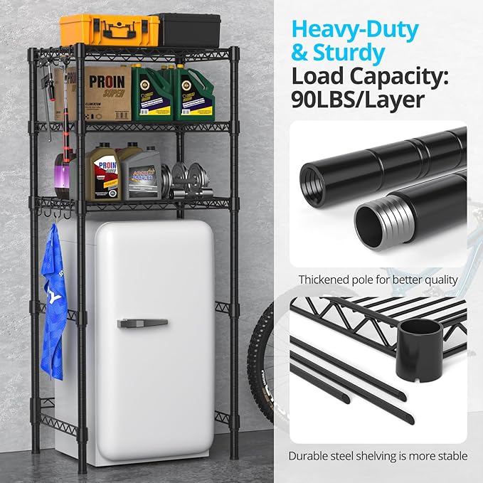 3-Tier Mini Fridge Stand, Adjustable Heavy Duty Storage Shelves, Maximizes Vertical Space for Dorm, Apartment, Kitchen and Office, Organizer Rack for Microwave, Snacks and Appliances, Black