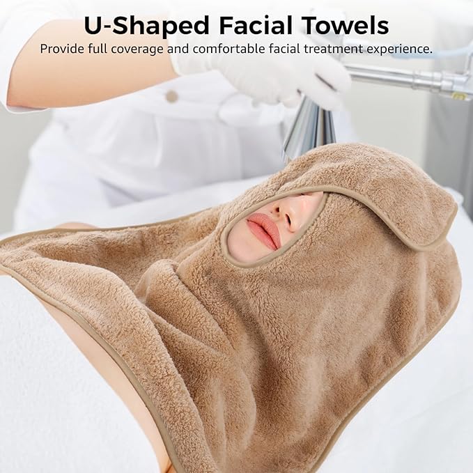 DIMEGON 12 PCS U-Shaped Facial Towels, Split Design, Soft Esthetician Towel, Facial Stem Massage Cleansing Towel, Coral Fleece Face Cloth for Beauty Salons, Skin Care, SPA Centers