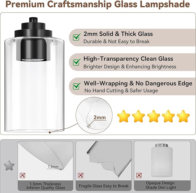 8-Light Bathroom Light Fixtures, 51" Modern Vanity Lights Over Mirror with Clear Glass Shades, Matte Black Light Fixture, Classic Wall Light Fixture for Mirror Living Room Cabinet Bedroom Porch
