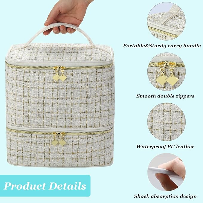 CTWWFS Nail Polish Organizer and Nail Lamp Case, Nail Kit Organizer Holds 30 Bottles (15ml - 0.5 fl.oz) and a Nail Lamp, Nail Polish Carrying Case with Manicure Tools Storage Sections (A-White)