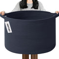115L Large Blanket Basket,23.6" L x 23.6" W x 15.7" H Rope Woven Baskets with Handles, Toys Storage Bins,Laundry Basket Perfect for Living Room, Nursery,Bedroom,Home Organization,Dark Blue