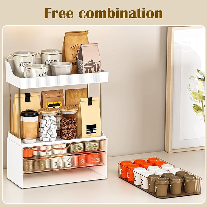 2 Pack Bathroom Organizers and Storage - 3 Drawers 2 Tier Makeup Organizer, Cosmetic Storage Drawer for Dresser Countertop and Bathroom Vanity for Large Skincare, Perfume, Amber