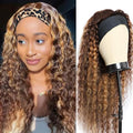 XSY Deep Wave Headband Wig Human Hair Highlight Ombre Headband Wigs for Black Women Curly Headband Wig 4/27# 150% Density 24 Inch