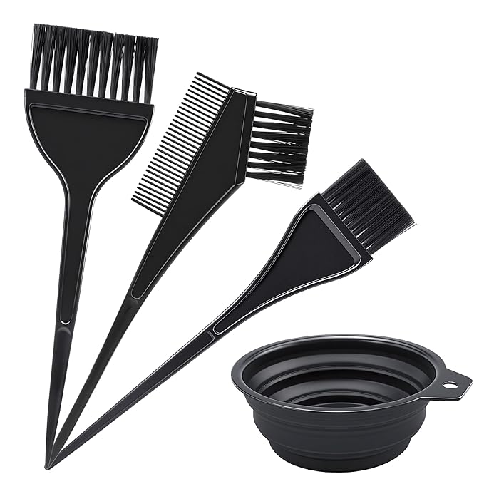 Quacc Hair Coloring Dyeing Kit, 4 PCS Hair Dye Brushes Tools Color Mixing Bowl and Brush for DIY Home Salon (Black)
